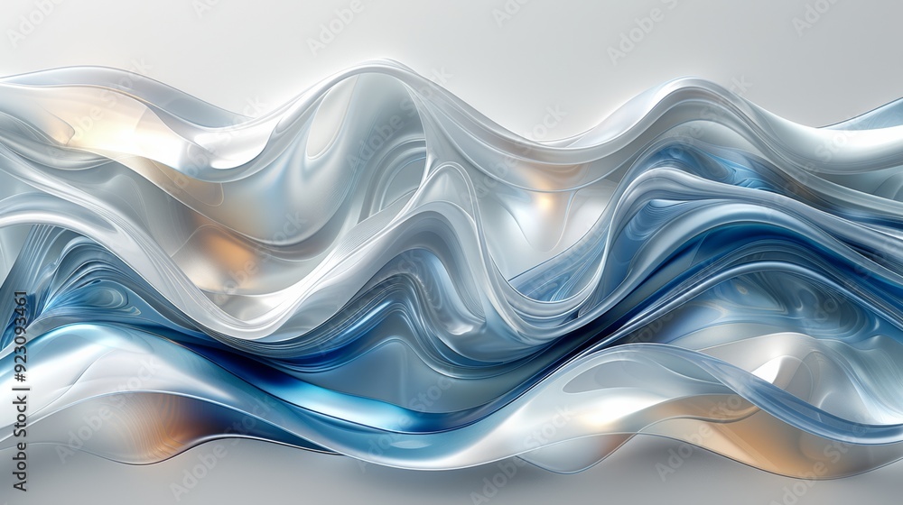 Obraz premium Abstract waves of translucent blue and silver flowing gracefully across a smooth surface in bright lighting