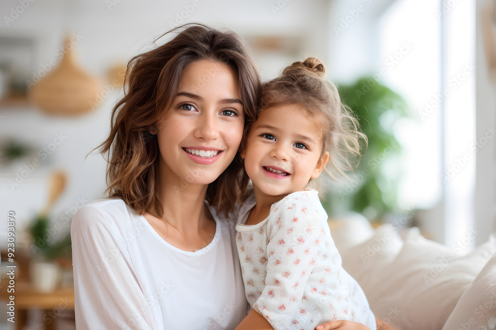 A woman and a child are smiling for the camera A woman and a child are smiling for the camera