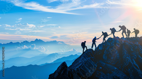 group of people hiking to the top of a mountain