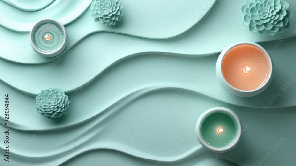 Elegant Minimalist Background with Candles and Succulents in Soft Pastel Colors for Relaxation and Tranquility Elegant Minimalist Background with Candles and Succulents in Soft Pastel Colors for Relaxation and Tranquility
