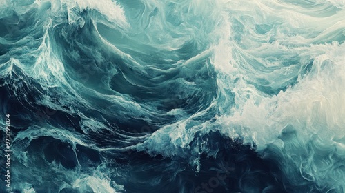 An abstract background depicting the rhythmic movement of water as it crashes against the shore, creating a blend of hues and forms resembling a sea surf wave..illustration stock image photo