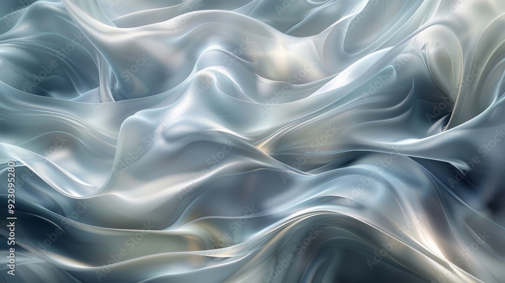 Soft, flowing fabric waves in cool tones illuminated by gentle light, capturing the essence of tranquility and elegance in motion Soft, flowing fabric waves in cool tones illuminated by gentle light, capturing the essence of tranquility and elegance in motion