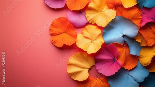 Vibrant Colorful Paper Flowers on a Pink Background for Creative and Artistic Projects