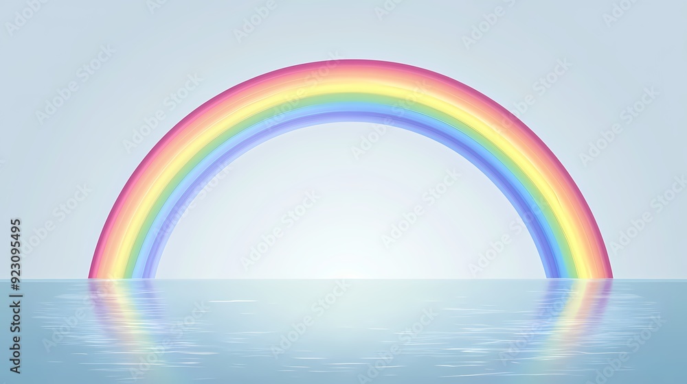 Colorful rainbow arch over a calm blue ocean with reflection. Colorful rainbow arch over a calm blue ocean with reflection.