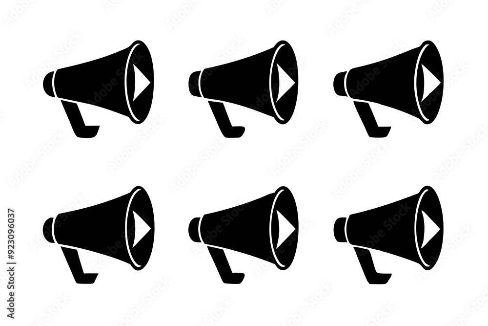 Megaphone logo icons. Set of silhouette vector art illustrations.
Megaphone logo icons. Set of silhouette vector art illustrations.