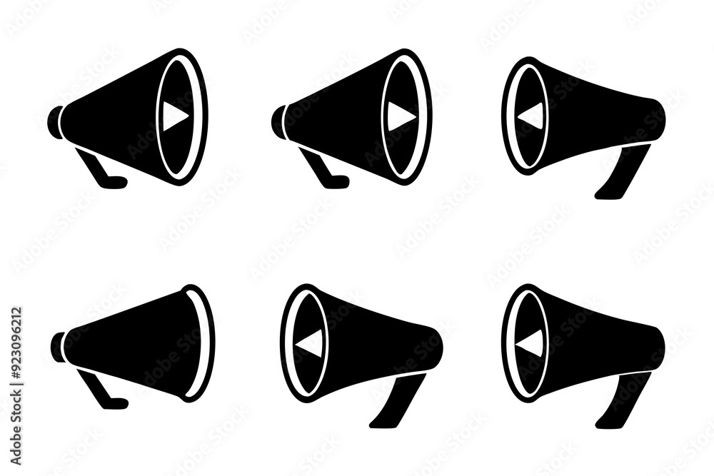 Megaphone logo icons. Set of silhouette vector art illustrations.
Megaphone logo icons. Set of silhouette vector art illustrations.