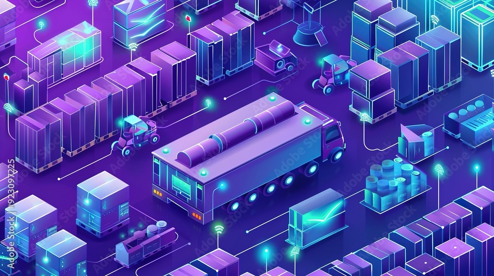 Isometric Illustration of a Smart Warehouse Management System with Emphasis on Inventory Control Using IoT Devices Isometric Illustration of a Smart Warehouse Management System with Emphasis on Inventory Control Using IoT Devices
