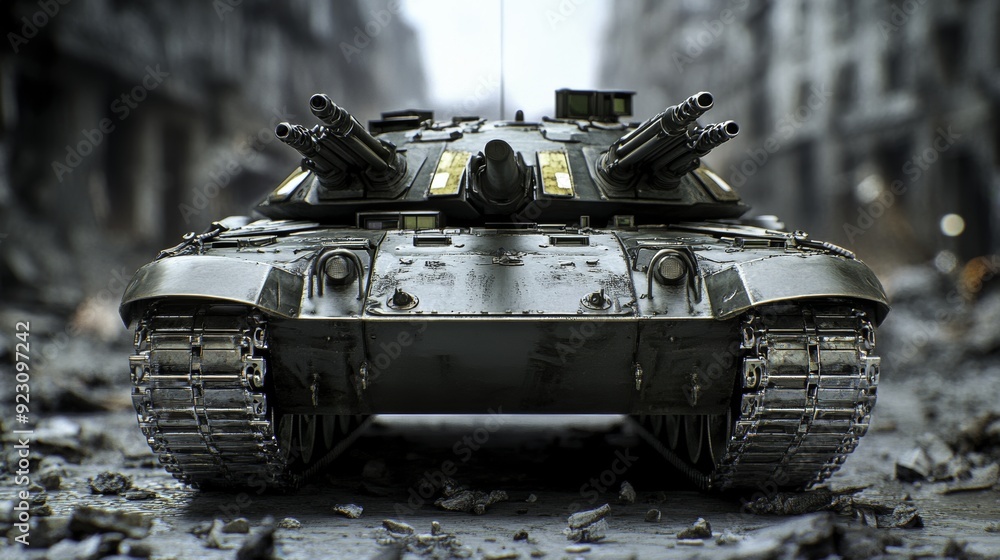 Powerful Military Tank in Urban Battlefield Powerful Military Tank in Urban Battlefield