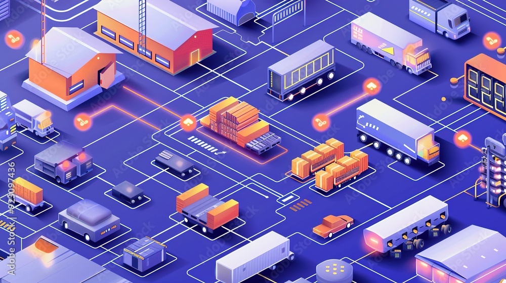 Smart Warehouse Management System with Emphasis on Inventory Control: An Isometric Illustration Featuring IoT Devices Smart Warehouse Management System with Emphasis on Inventory Control: An Isometric Illustration Featuring IoT Devices