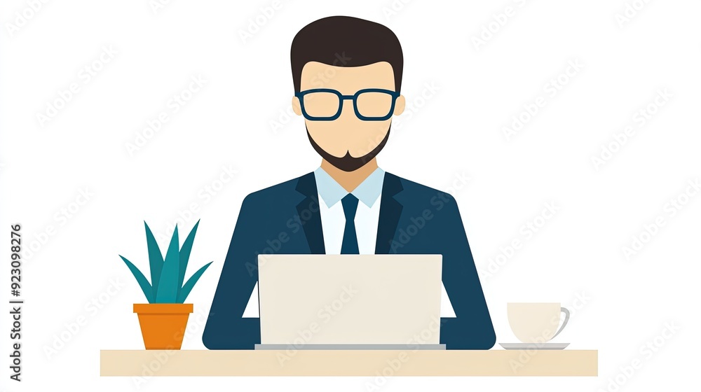 Man Working at Wooden Desk Setup Man Working at Wooden Desk Setup