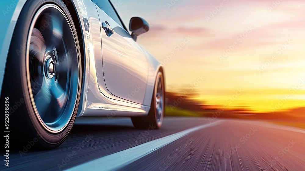 A Silver Car at Sunset