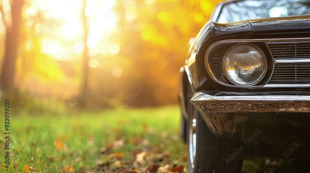 Fototapeta premium Classic Car on Serene Hillside