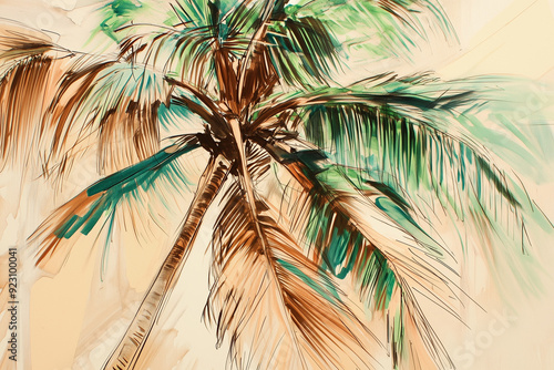 Palm Tree Sketch: Green and Brown Illustration for Tropical Themes