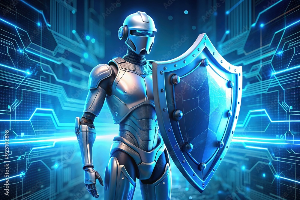 Azure Cyber Guardian: Futuristic, technical CGI render of a PPP application protected by a blue cybernetic shield. Azure Cyber Guardian: Futuristic, technical CGI render of a PPP application protected by a blue cybernetic shield.