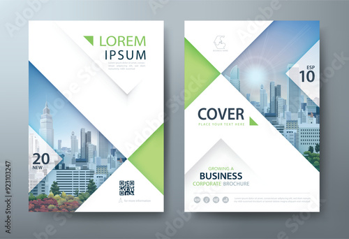 Flyer, Cover Annual Report with Illustrations of Cityscapes and High-Tech Skyscrapers, presentation book cover templates, layout in A4 size