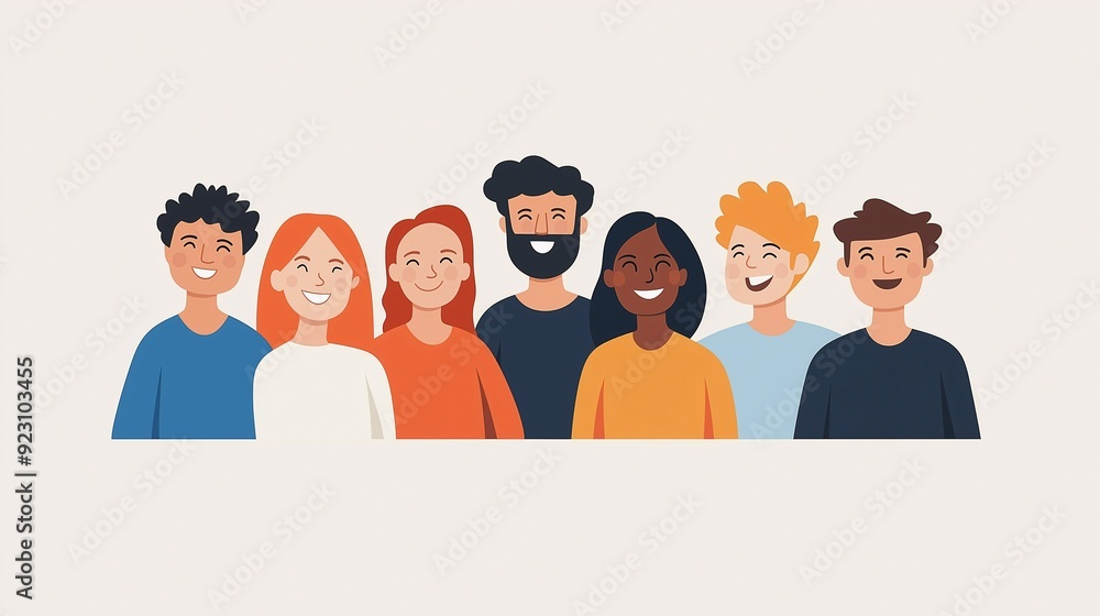 Group of diverse people smiling together, in casual clothing, on a light background, concept of unity and diversity Group of diverse people smiling together, in casual clothing, on a light background, concept of unity and diversity