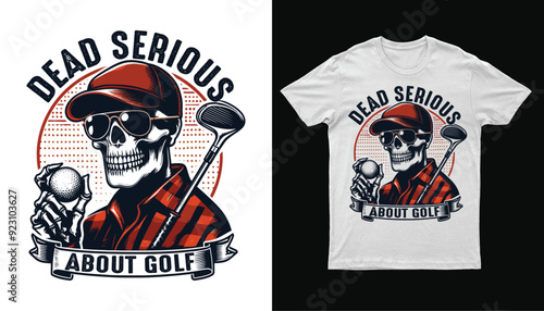 Retro Skull Golf Vintage Mascot, T-Shirt Design, Skeleton Playing Golf Vintage Illustration