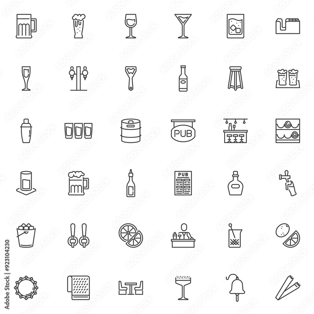 Bar drinks line icons set Bar drinks line icons set