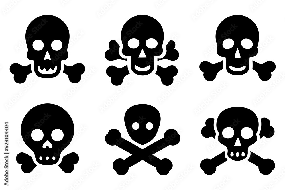 Bones skull icons logo design. Set of skull icon silhouette vector art illustrations.
Bones skull icons logo design. Set of skull icon silhouette vector art illustrations.