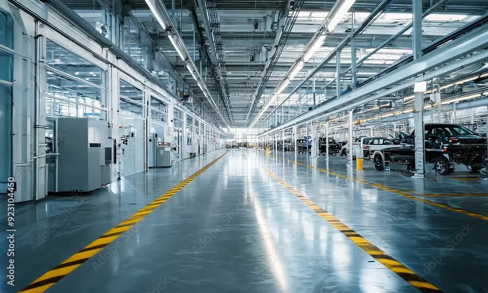 large industrial background space with lots of machinery, likely a car factory large industrial background space with lots of machinery, likely a car factory