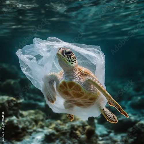 Trapped in Plastic: The Plight of a Sea Turtle Amidst the Global Menace of Marine Pollution on World Environment Day photo