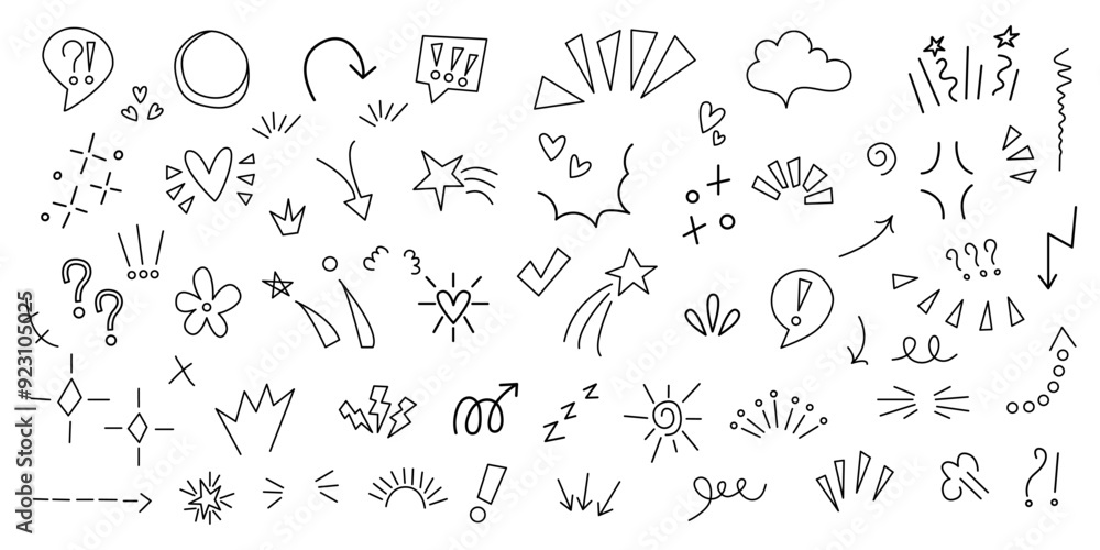 Set anime emotion effect. hand-drawn cute cartoony expression sign doodle line stroke. Set anime emotion effect. hand-drawn cute cartoony expression sign doodle line stroke.