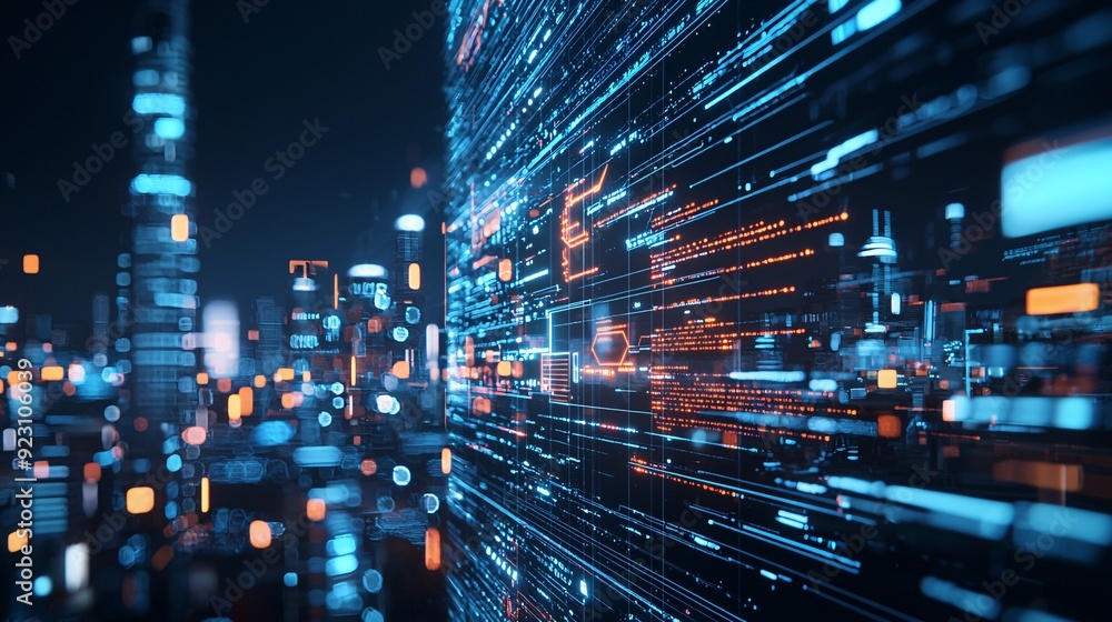 AI-powered urban environment, futuristic city, innovative technology, holographic displays AI-powered urban environment, futuristic city, innovative technology, holographic displays