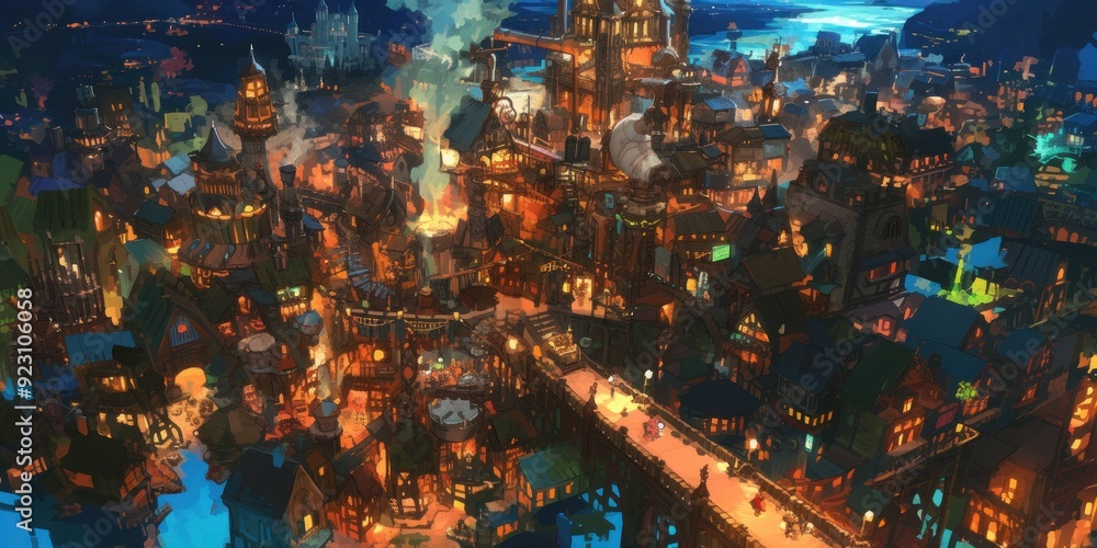 Fototapeta premium Science Fiction Fantasy Majestic Cityscape 8K AI art generated using Midjourney