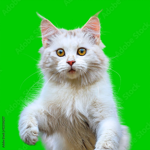 White cat on a Green background