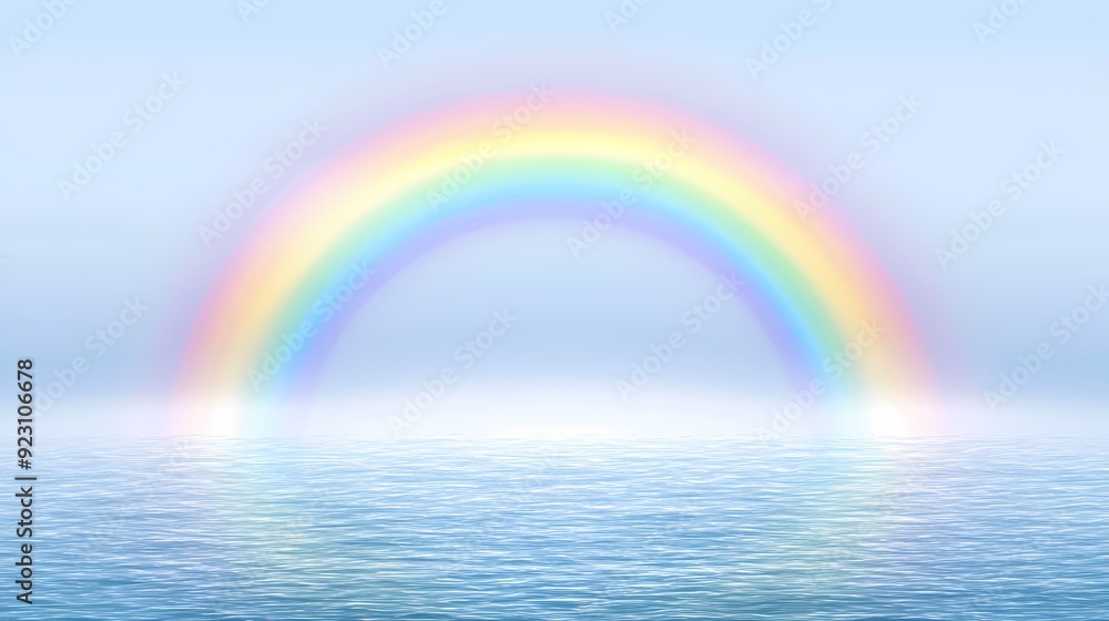 A colorful rainbow arches over a calm blue ocean, creating a serene and idyllic scene. A colorful rainbow arches over a calm blue ocean, creating a serene and idyllic scene.