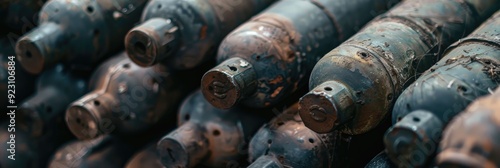 Close-up of a collection of old unexploded ordnance