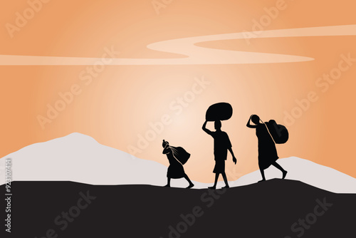 Refugee silhouette vectors and illustrations for world refugee day.	
