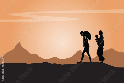 Refugee silhouette vectors and illustrations for world refugee day.	
