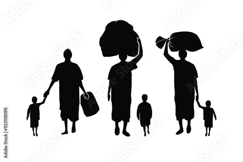 Refugee silhouette vectors and illustrations for world refugee day.	
