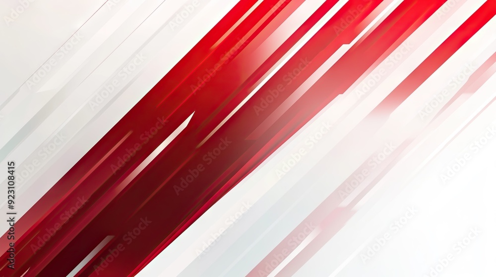 Fototapeta premium Abstract design featuring bold red and white stripe lines on a gradient white background. Modern and striking visual element suitable for banners and promotional materials.