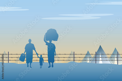 Refugee silhouette vectors and illustrations for world refugee day.	
