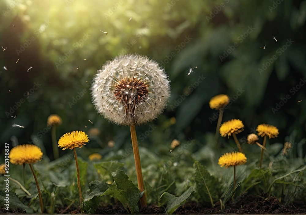 Close up of blooming yellow dandelion flowers in garden on spring time. Detail of bright common dandelions in meadow at springtime. Used as a medical herb and food ingredient. Close up of blooming yellow dandelion flowers in garden on spring time. Detail of bright common dandelions in meadow at springtime. Used as a medical herb and food ingredient.