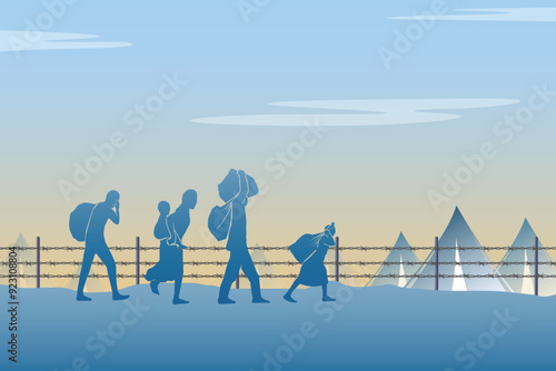 Refugee silhouette vectors and illustrations for world refugee day.	
