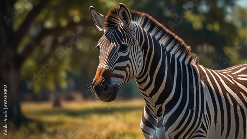 Portrait of a zebra on a sunny day in the park