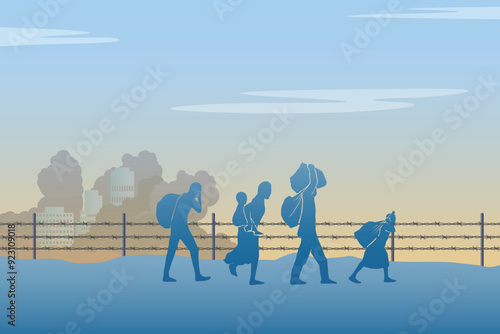 Refugee silhouette vectors and illustrations for world refugee day.	
