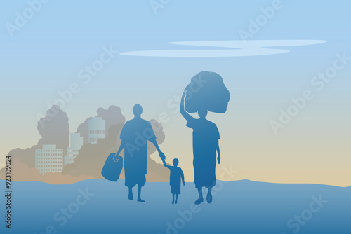 Refugee silhouette vectors and illustrations for world refugee day.	
