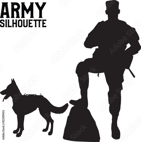 Army Silhouette Vector Illustration with dog