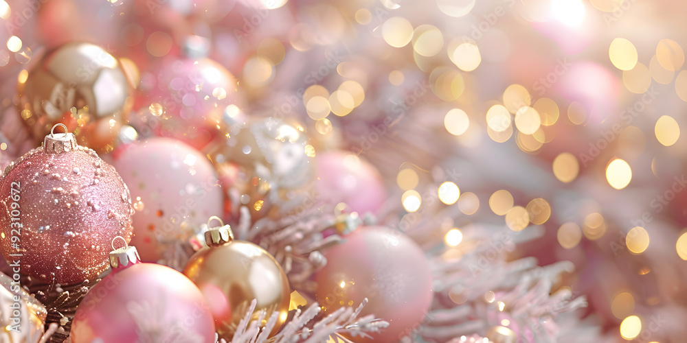 3D rendered beautiful Christmas baubles pastel pink and golden
3D rendered beautiful Christmas baubles pastel pink and golden