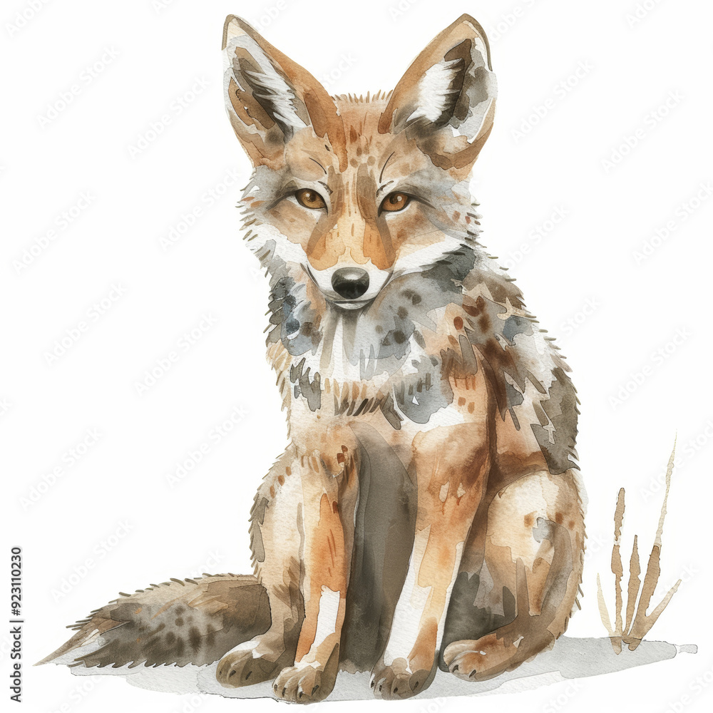 Fototapeta premium Watercolor Portrait of a Cute Fox with Detailed Fur and Gradient Background