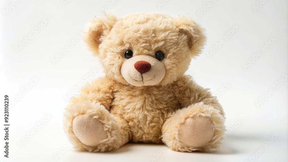 Adorable plush teddy bear sits alone on a creamy white background, its soft fur and endearing facial expression evoking a sense of innocence and warmth. Adorable plush teddy bear sits alone on a creamy white background, its soft fur and endearing facial expression evoking a sense of innocence and warmth.