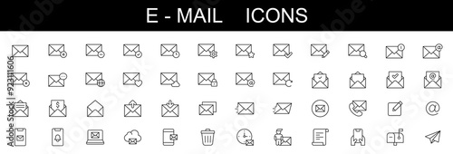 E- mail icons set. editable stroke icons . vector illustration , on white background with icons of envelopes, notifications, communication, messaging apps, websites, and graphic design