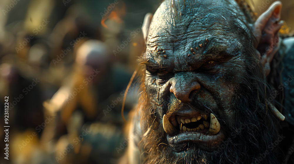 Intense Close-Up of Ferocious Orc Leaders Engaged in Battle, Showcasing Their Savage Expressions and Raw Power in a Fantasy World Intense Close-Up of Ferocious Orc Leaders Engaged in Battle, Showcasing Their Savage Expressions and Raw Power in a Fantasy World