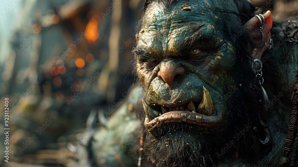 Intense Close-Up of Ferocious Orc Leaders Engaged in Battle, Showcasing Their Savage Expressions and Raw Power in a Fantasy World Intense Close-Up of Ferocious Orc Leaders Engaged in Battle, Showcasing Their Savage Expressions and Raw Power in a Fantasy World