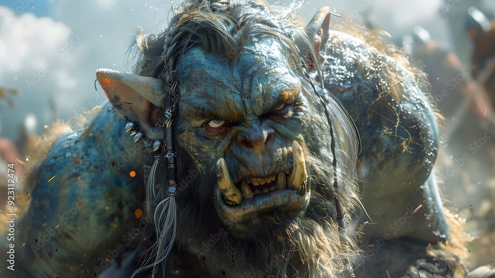 Intense Close-Up of Ferocious Orc Leaders Engaged in Battle, Showcasing Their Savage Expressions and Raw Power in a Fantasy World Intense Close-Up of Ferocious Orc Leaders Engaged in Battle, Showcasing Their Savage Expressions and Raw Power in a Fantasy World