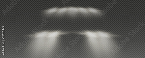 Realistic car headlights. Train moving effect, vector bright lights on transparent background png.